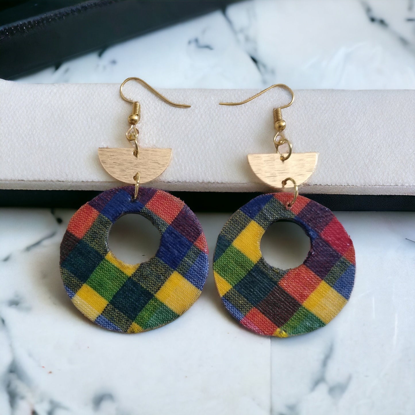 Madras Round Earrings