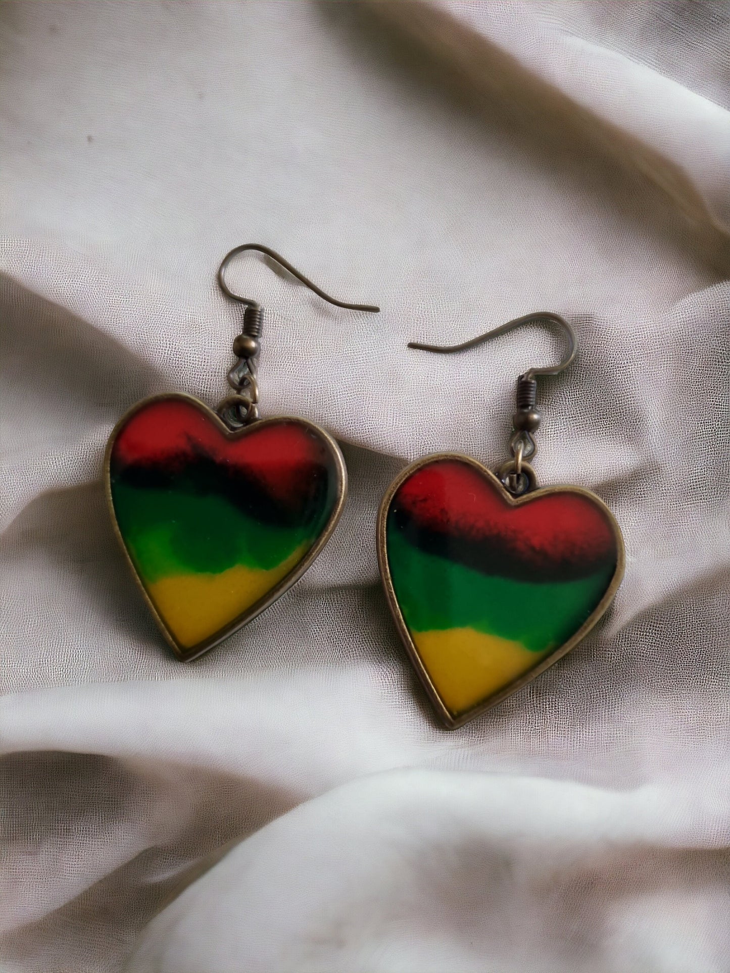 Rasta Heart Dangle Earrings