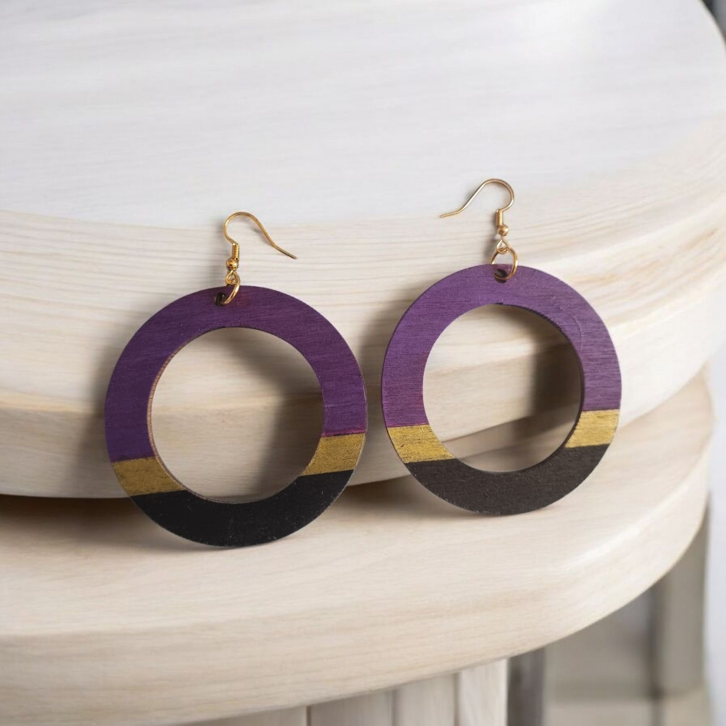 Purple Stripe Print Hoop Earrings