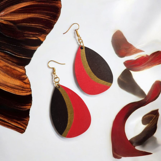 Red, Black & Gold Dangle Earrings