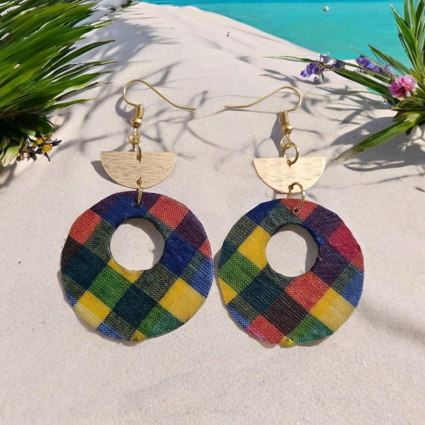 Madras Round Earrings