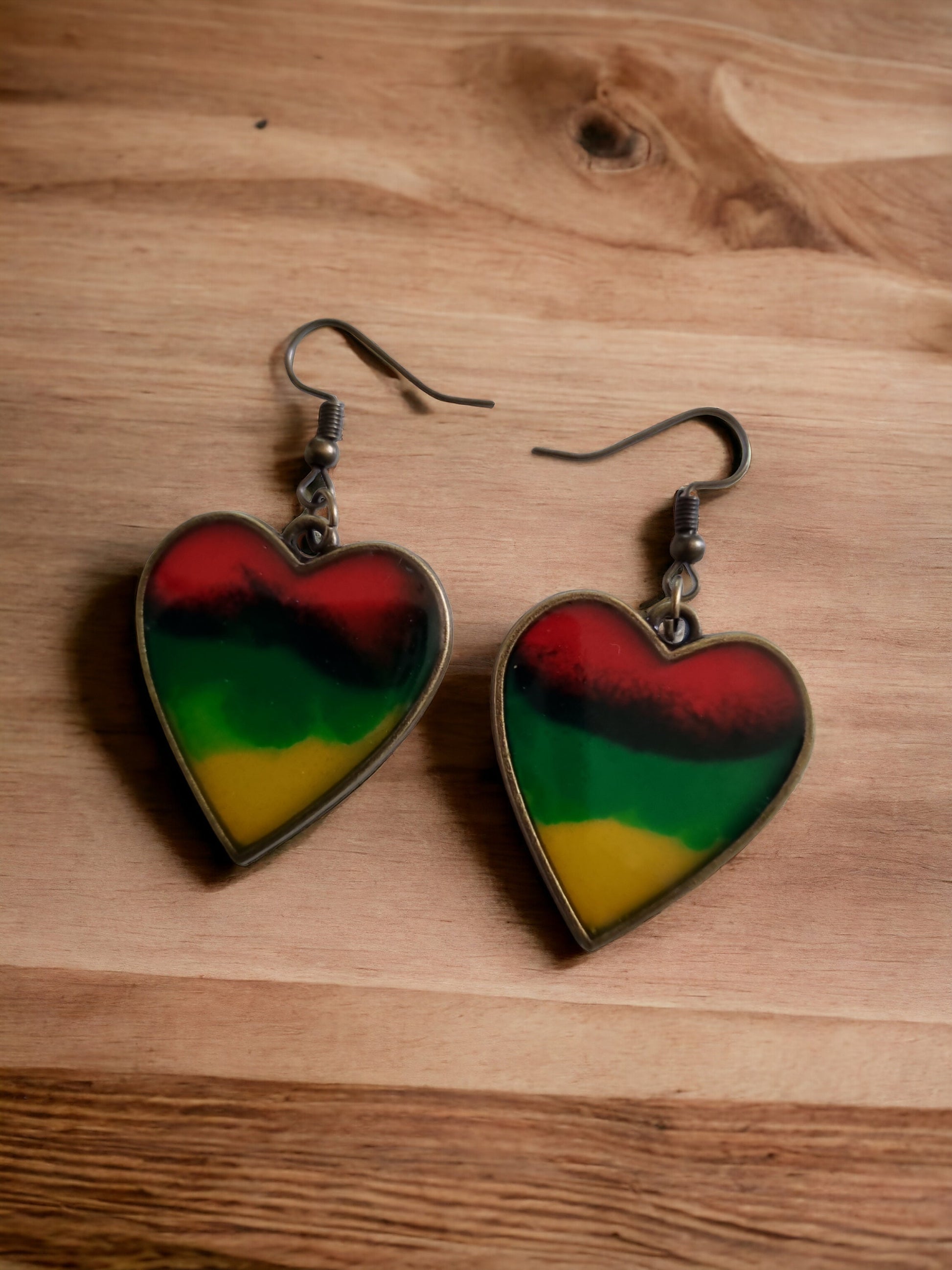 Rasta Heart Dangle Earrings
