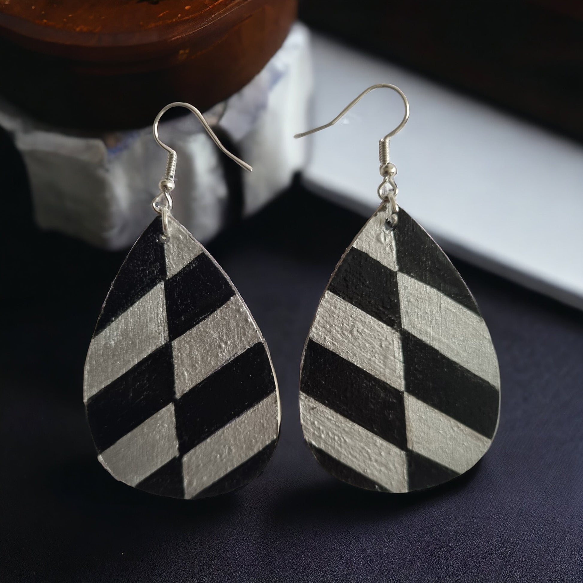 Silver & Black Teardrop Earrings