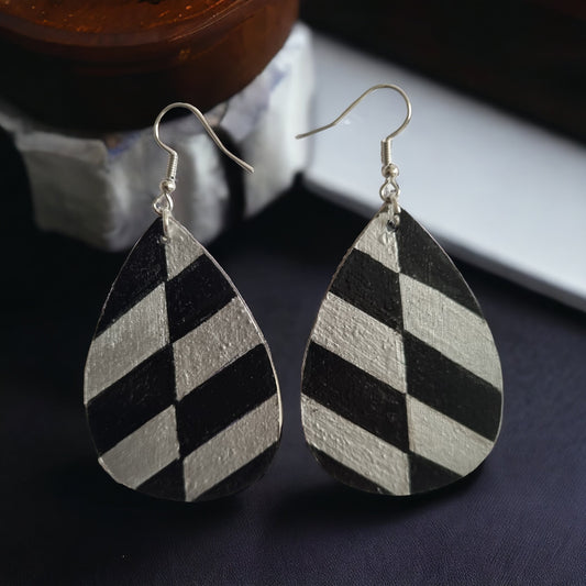 Silver & Black Teardrop Earrings