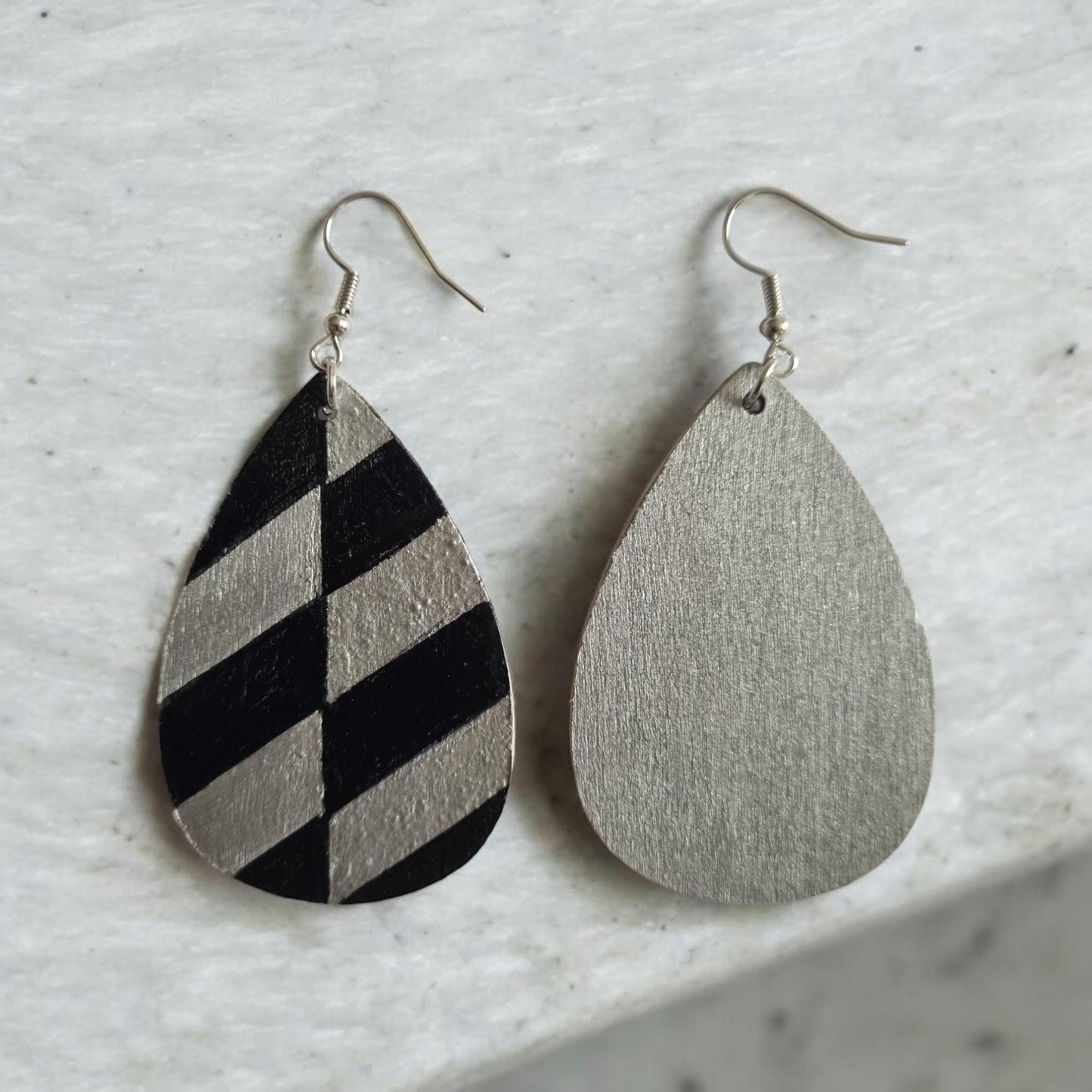 Silver & Black Teardrop Earrings