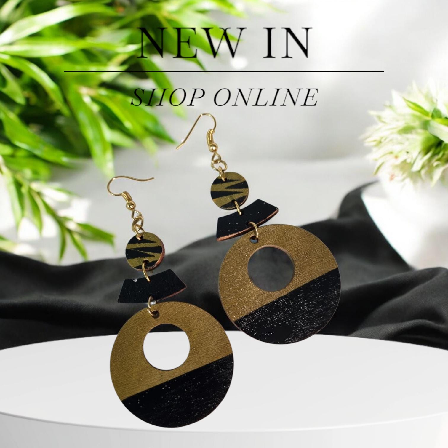 Black & Gold Dangle Earrings