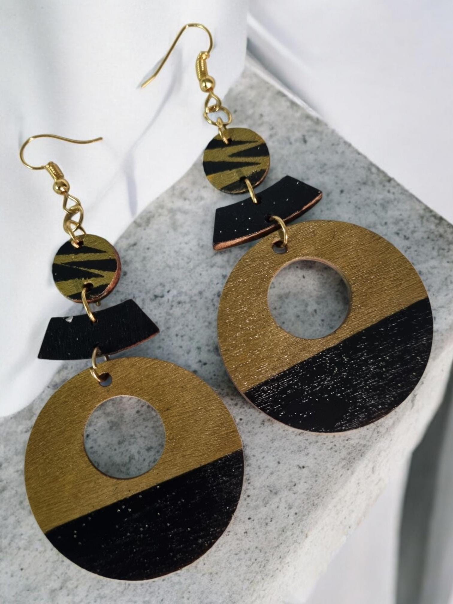 Black & Gold Dangle Earrings