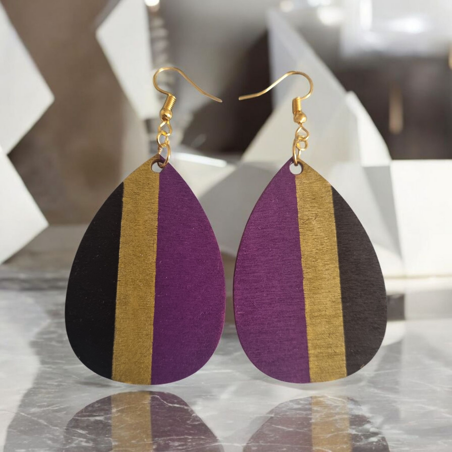 Purple Striped Dangle Earrings