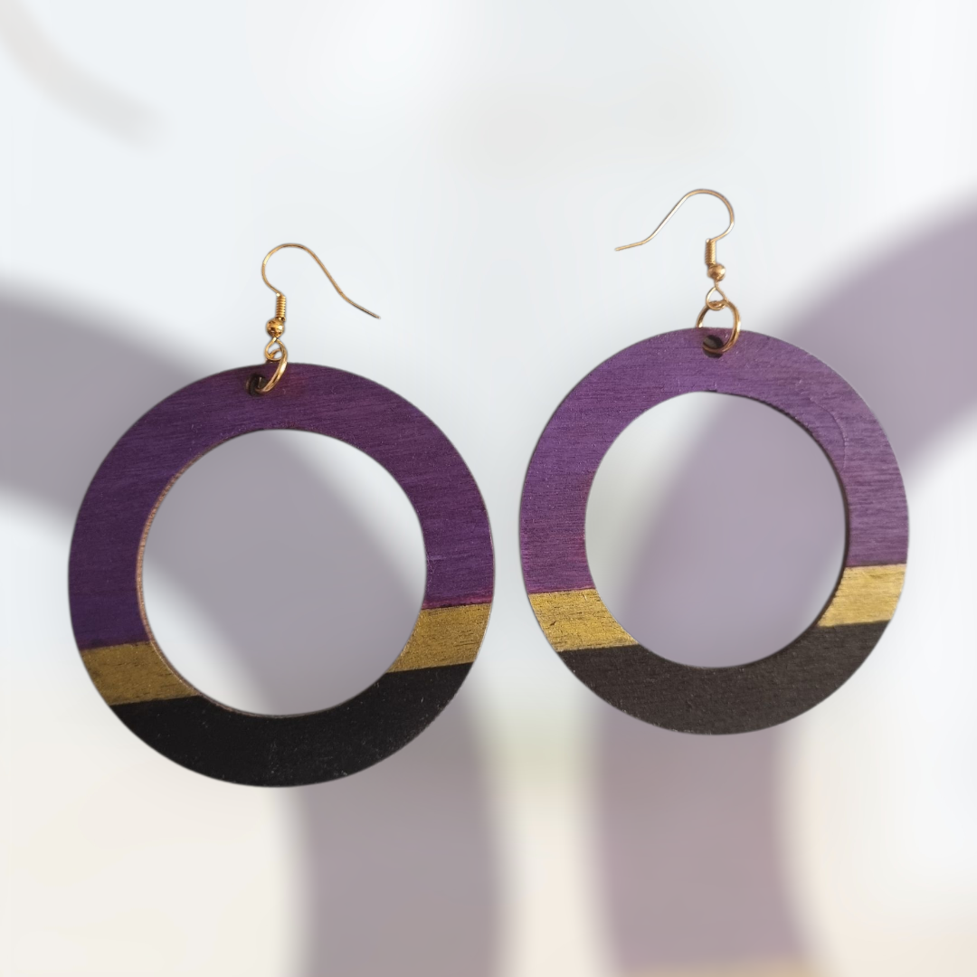 Purple Stripe Print Hoop Earrings