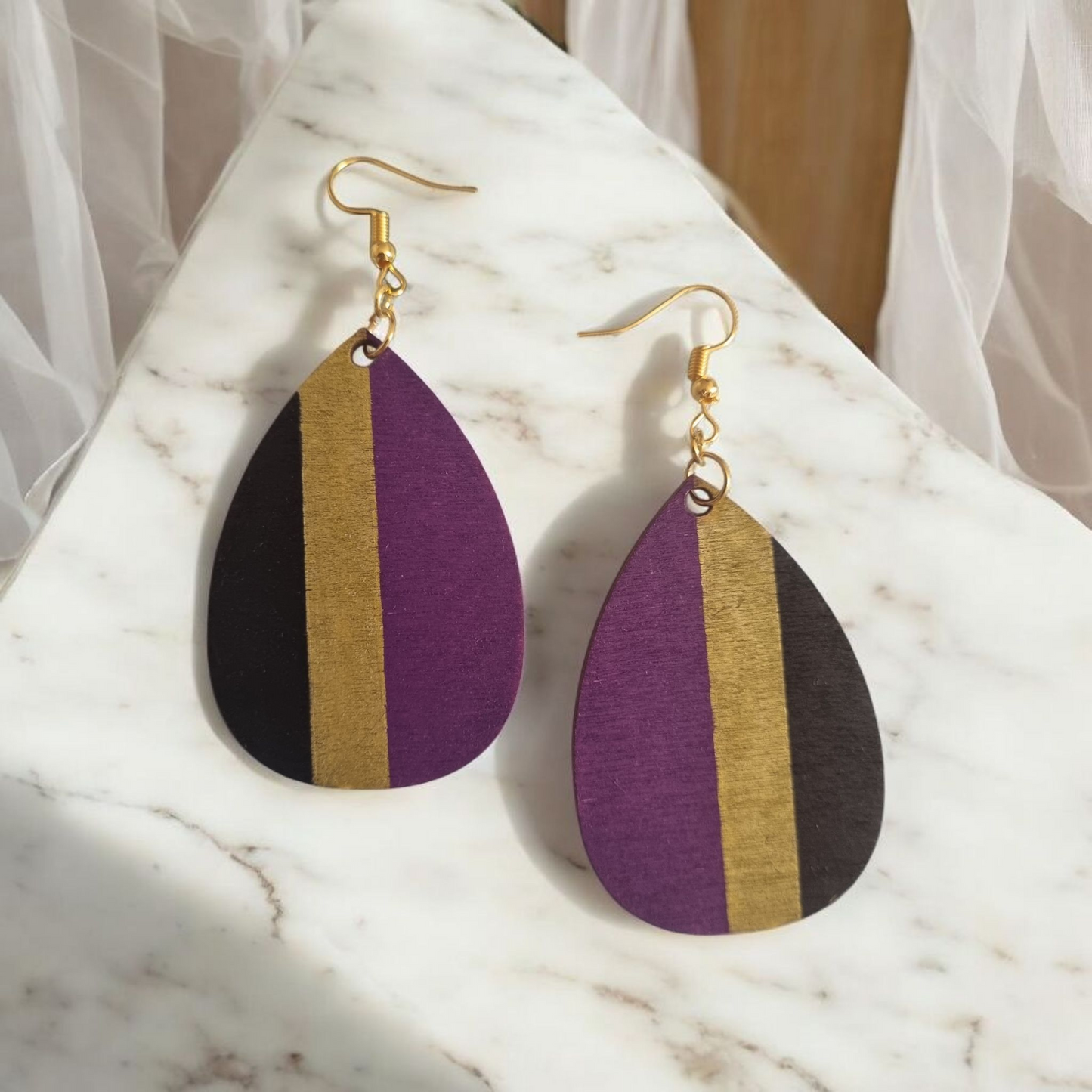 Purple Striped Dangle Earrings