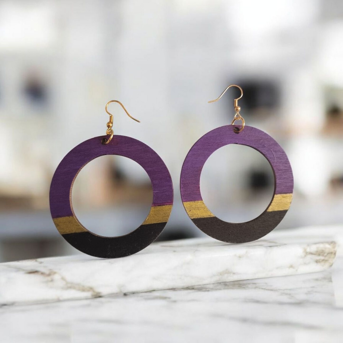 Purple Stripe Print Hoop Earrings
