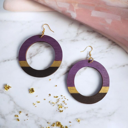 Purple Stripe Print Hoop Earrings