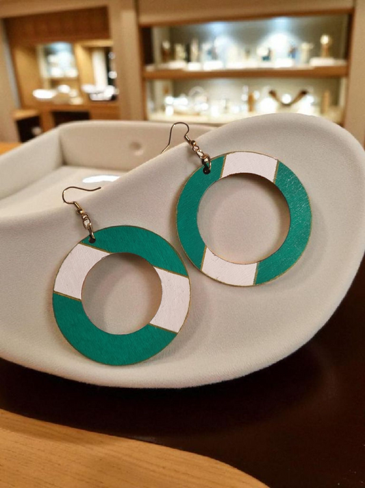 Green Stripe Hoop Earrings