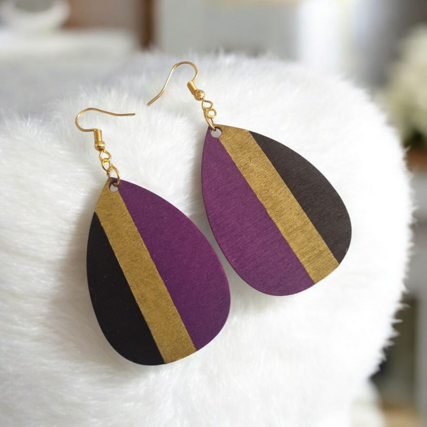 Purple Striped Dangle Earrings