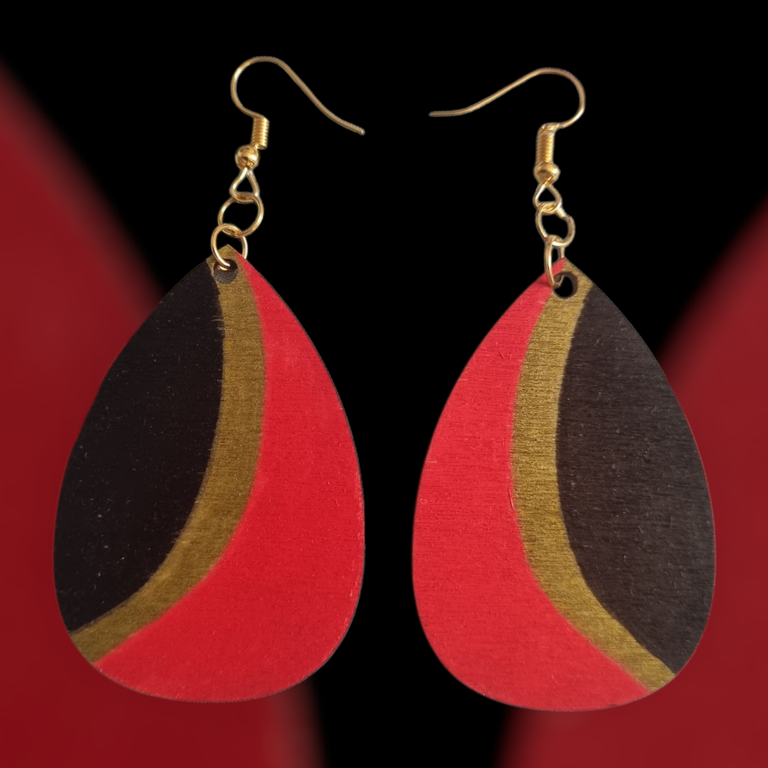 Red, Black & Gold Dangle Earrings