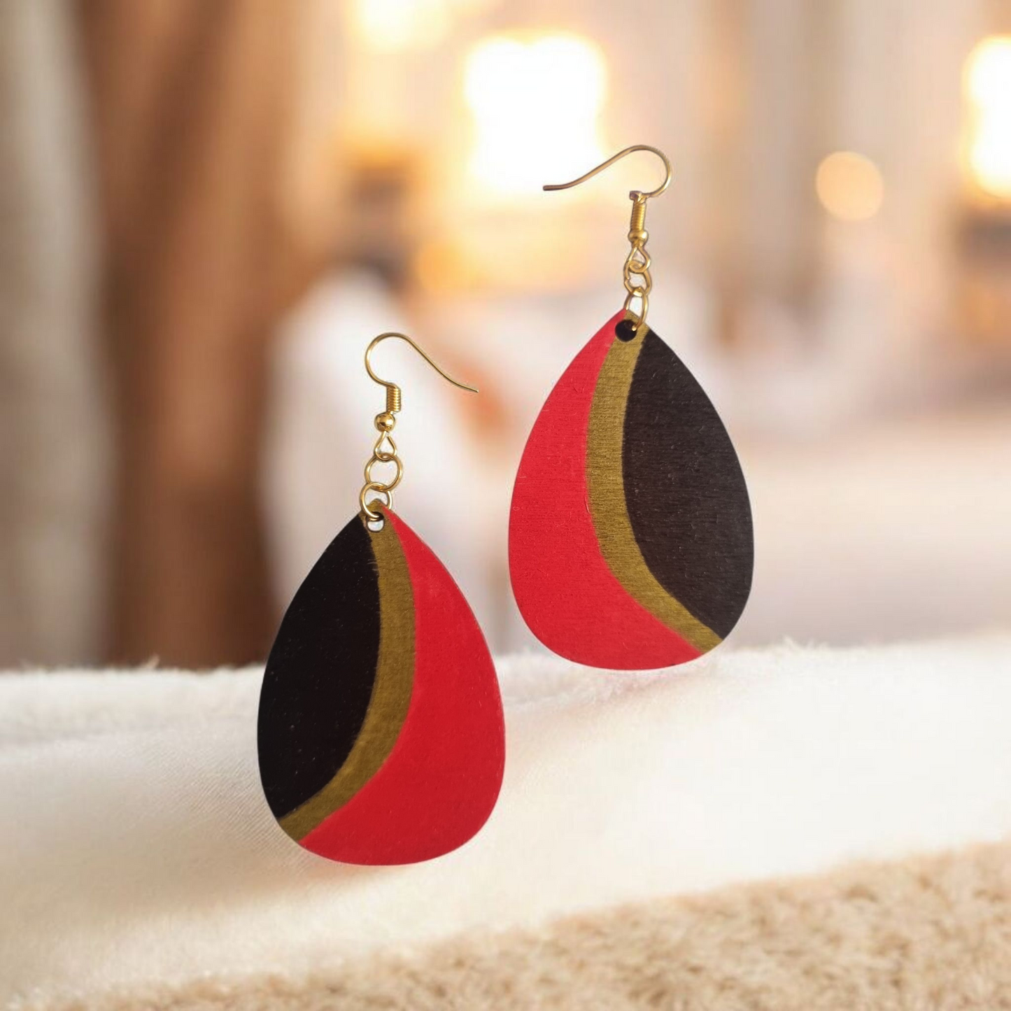 Red, Black & Gold Dangle Earrings