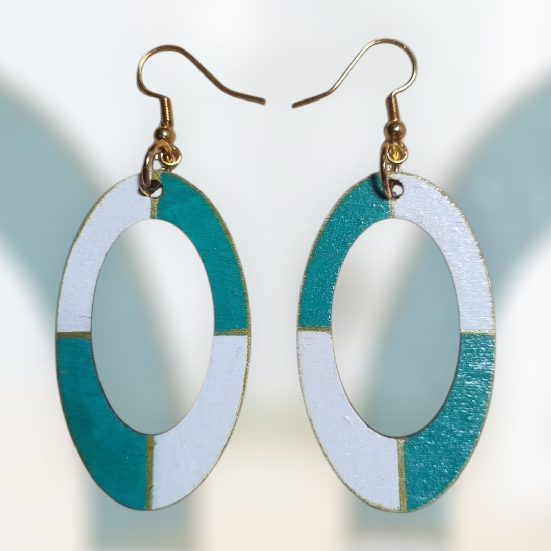 Green & White Geometric Style Earring