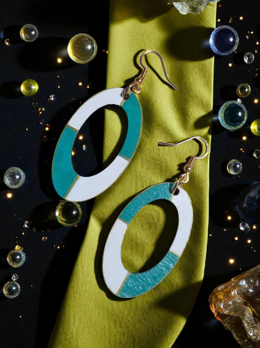 Green & White Geometric Style Earring