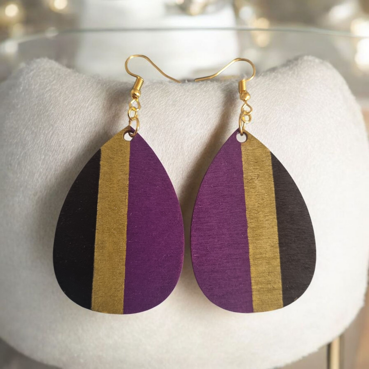 Purple Striped Dangle Earrings