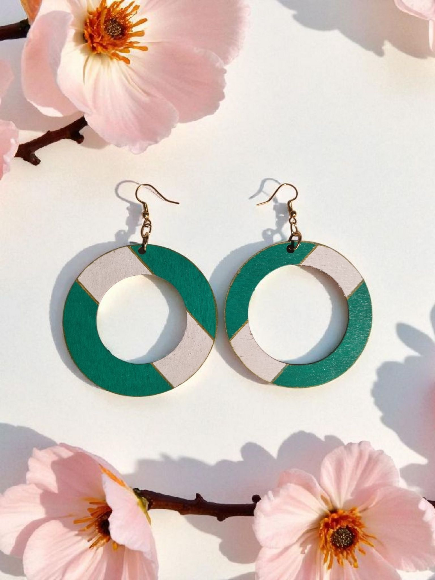 Green Stripe Hoop Earrings