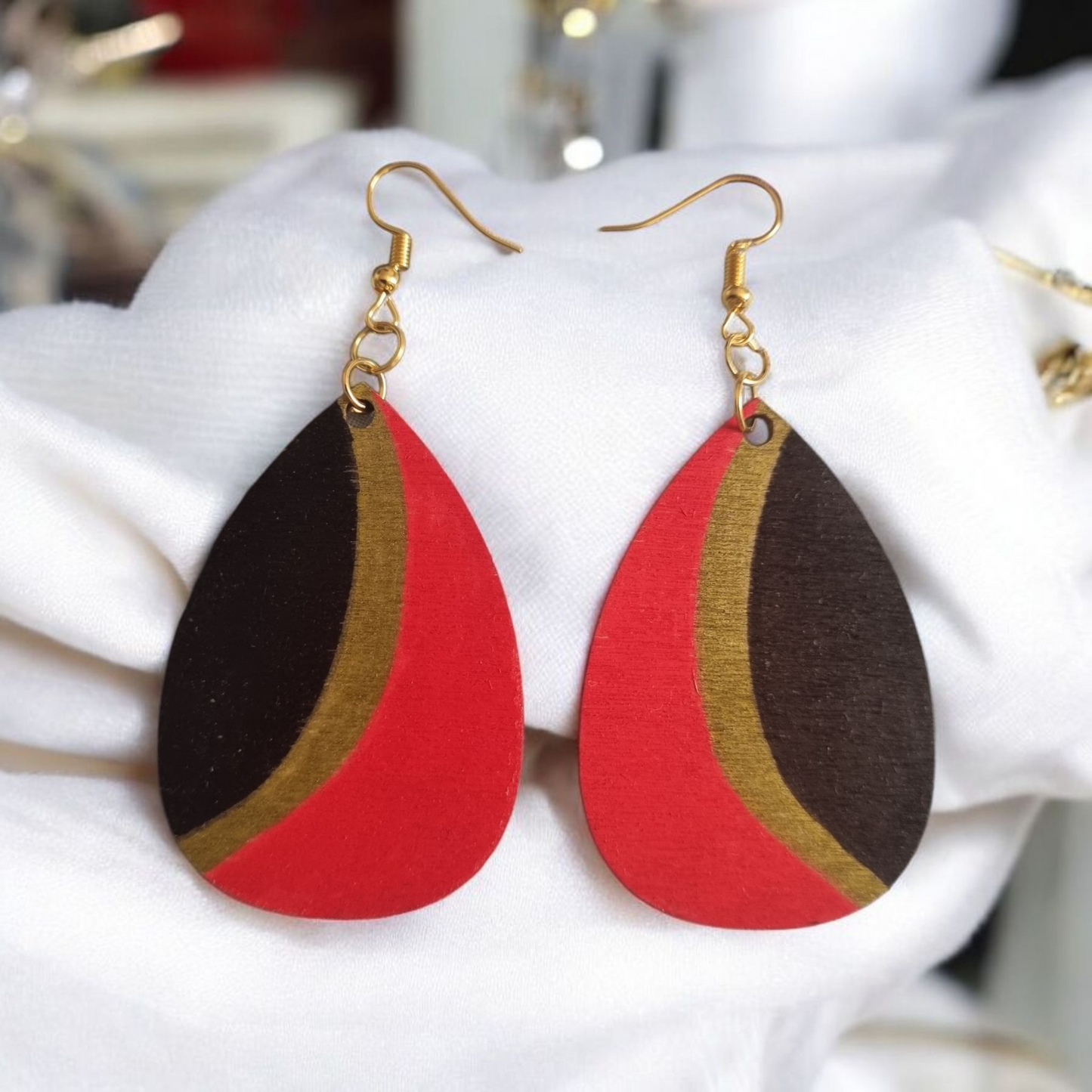 Red, Black & Gold Dangle Earrings