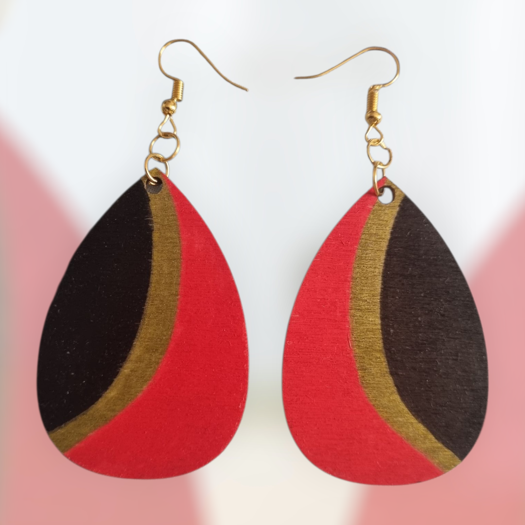 Red, Black & Gold Dangle Earrings