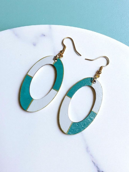 Green & White Geometric Style Earring