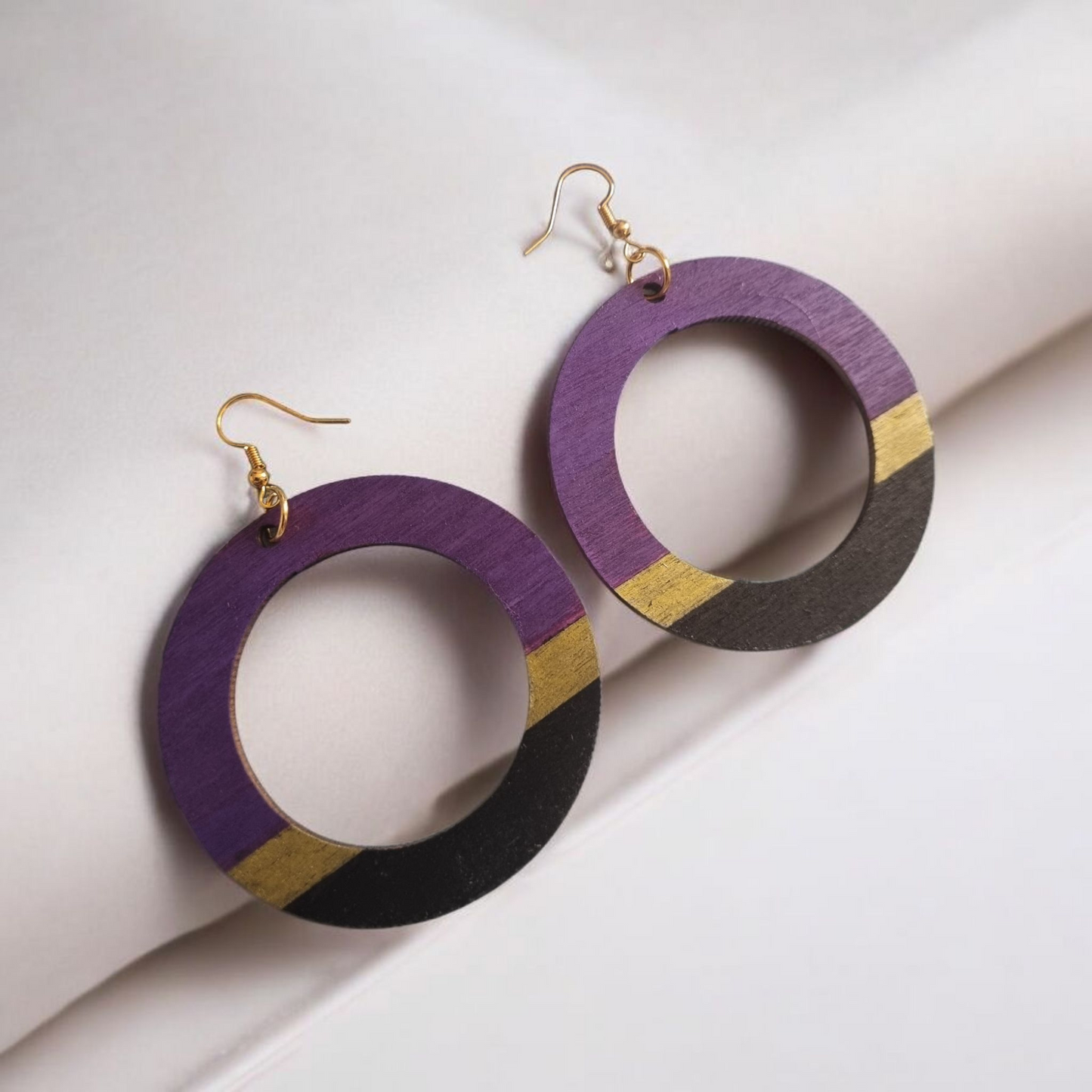 Purple Stripe Print Hoop Earrings