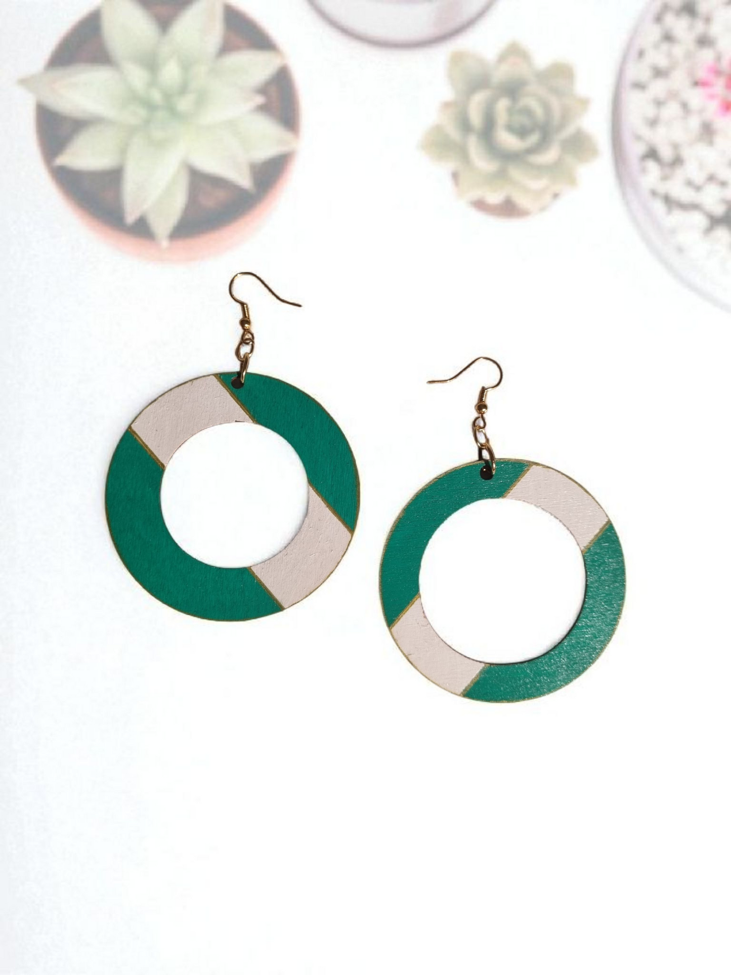 Green Stripe Hoop Earrings