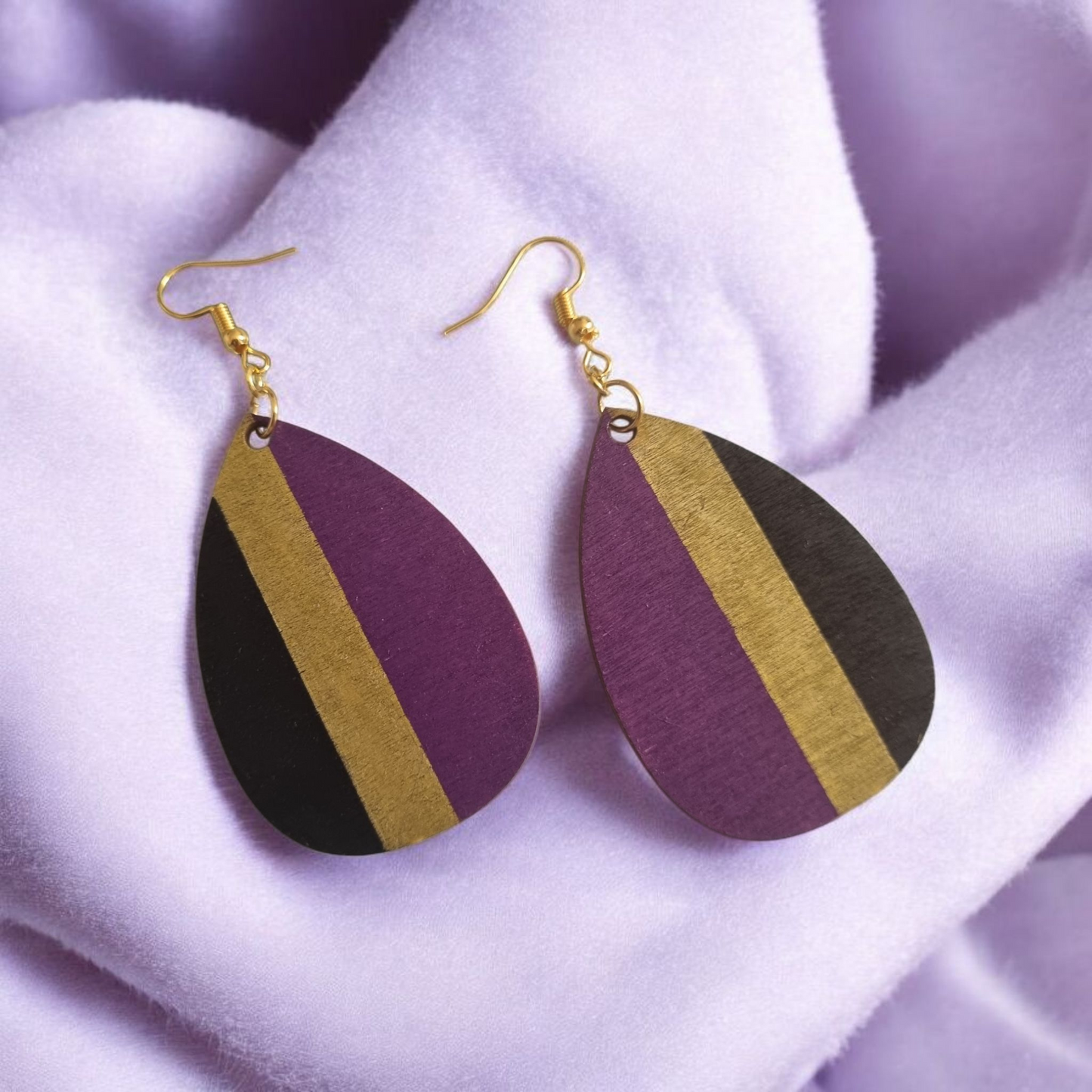 Purple Striped Dangle Earrings