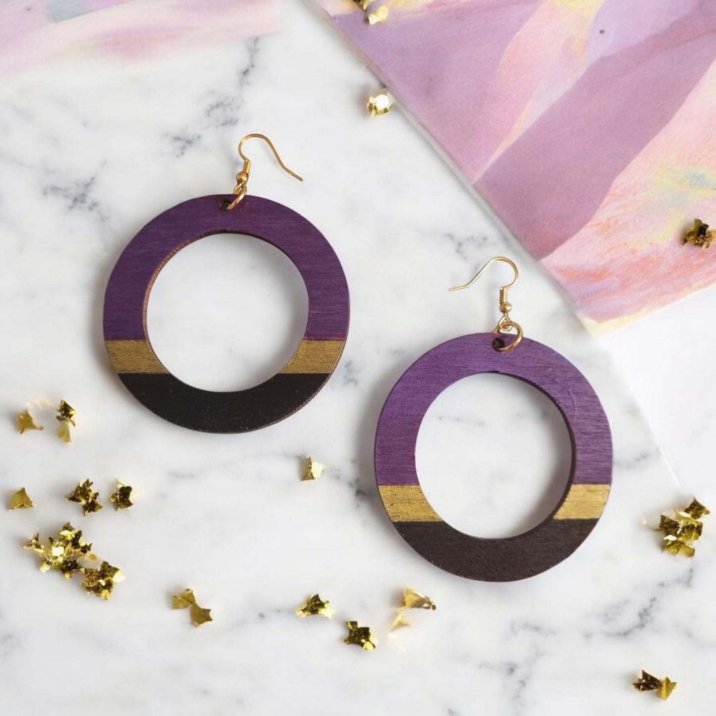 Purple Stripe Print Hoop Earrings
